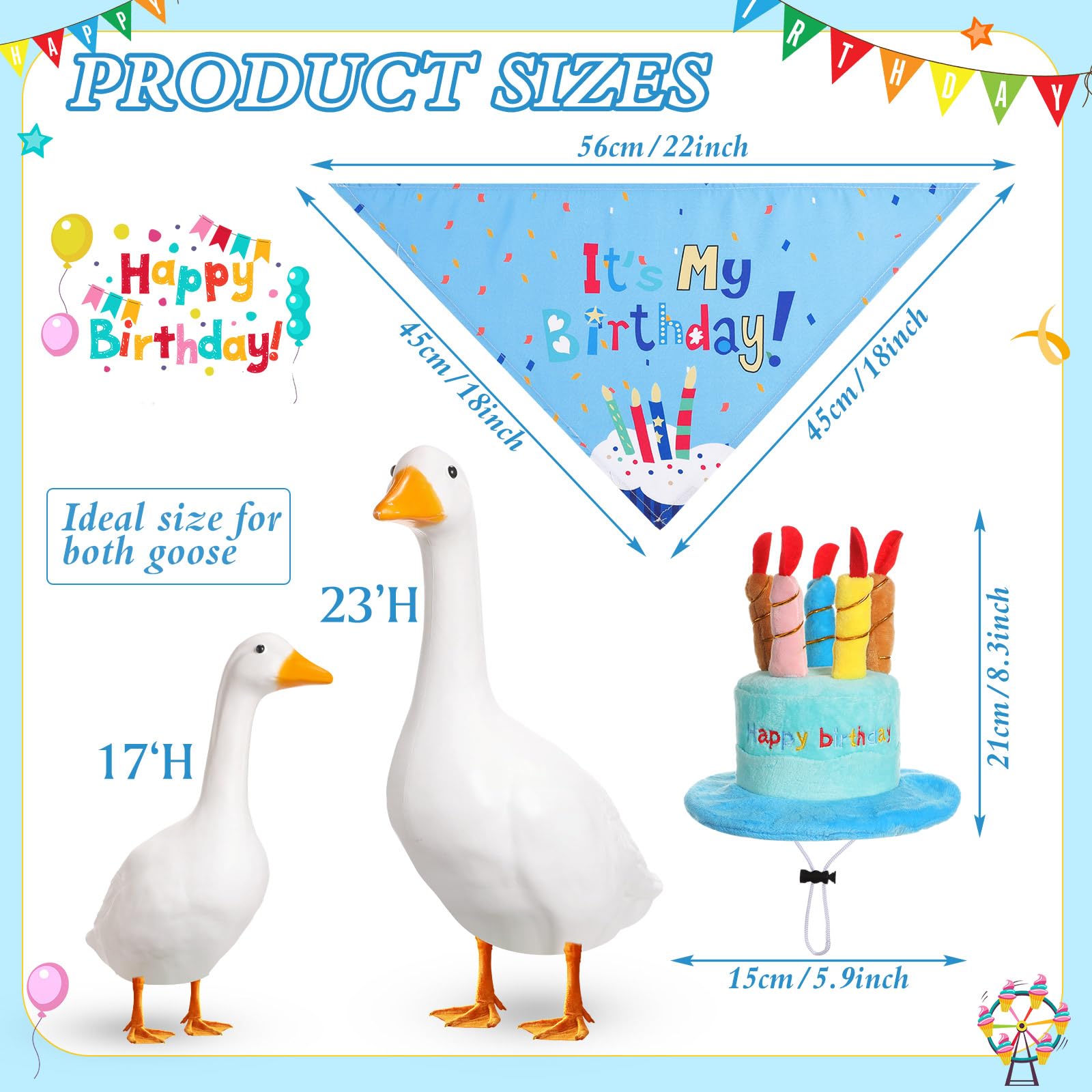 Dansydaisy Birthday Bandana blue for joyful yard celebrations with geese