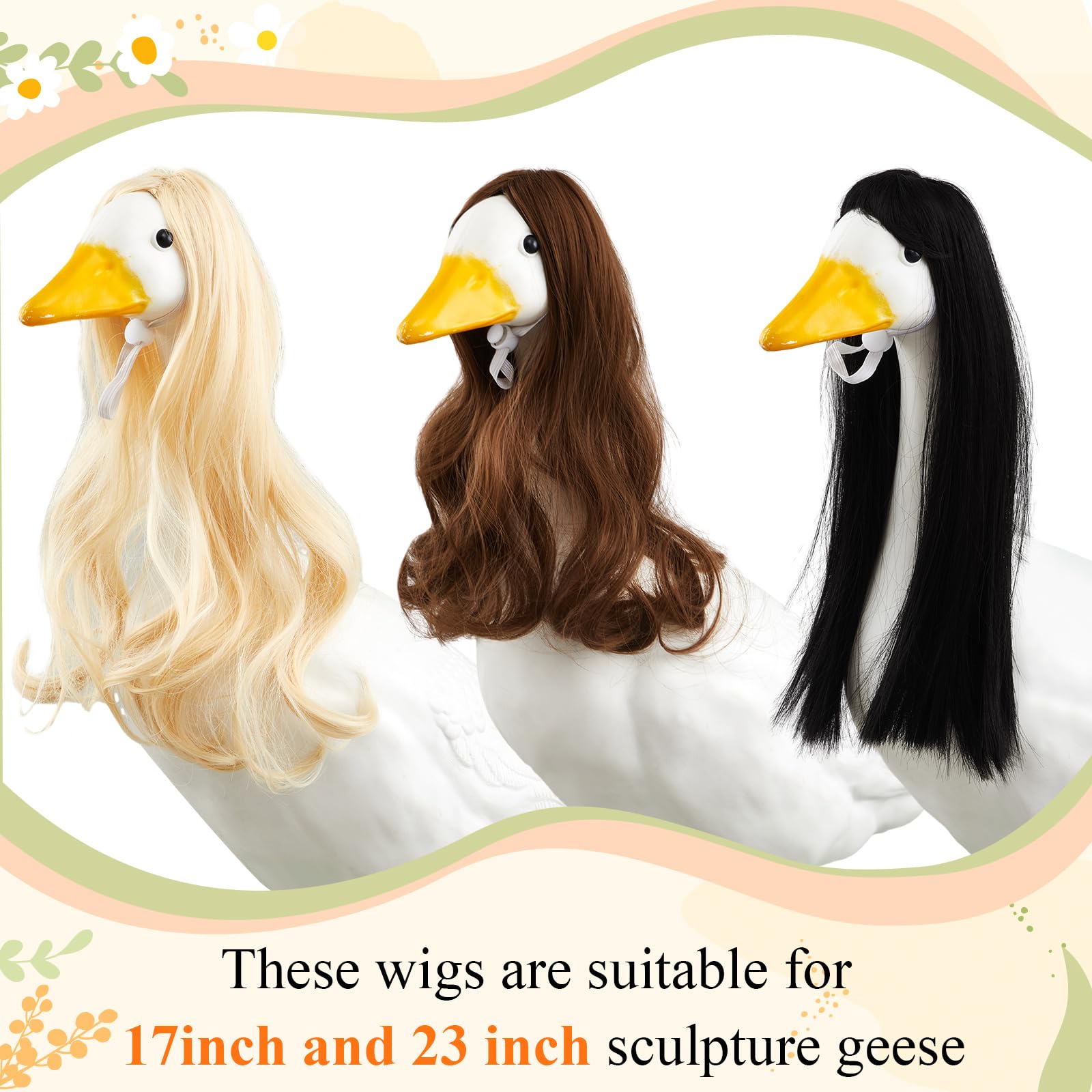 Dansydaisy blond curly wig creates playful spring vibes on a statue.