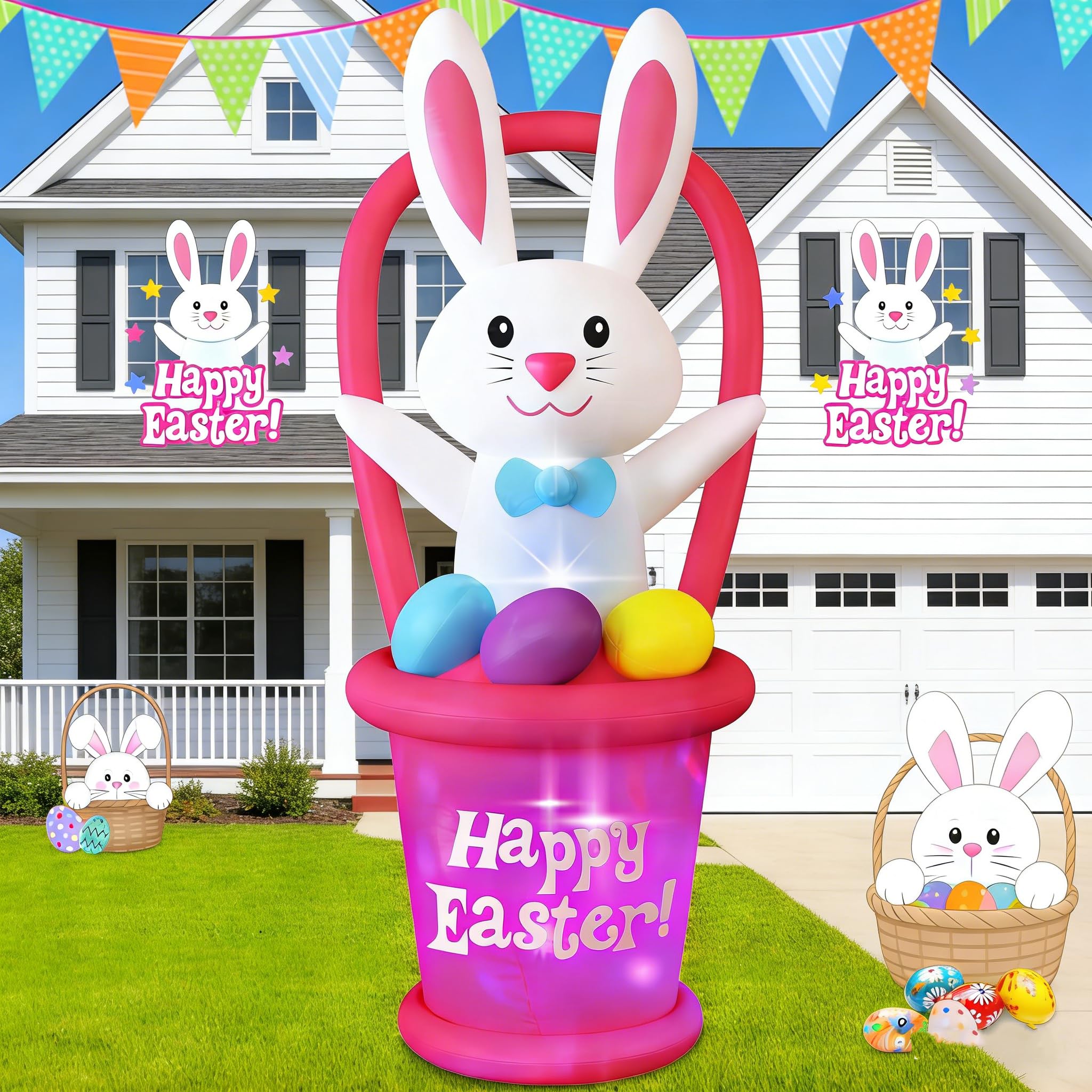 Danxilu Easter bunny 7ft with basket for festive curb appeal at night