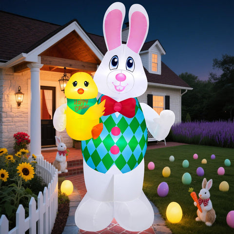 Danxilu Easter inflatable bunny holding chick with LEDs lights up yard