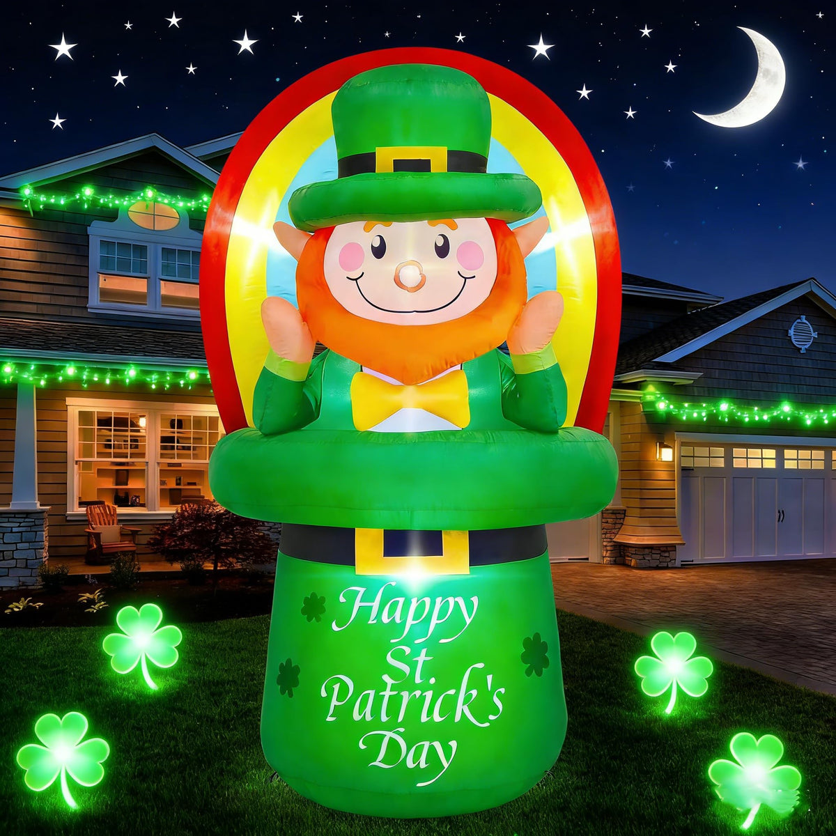 Danxilu leprechaun sitting on hat enhances curb appeal for St Patrick's Day.