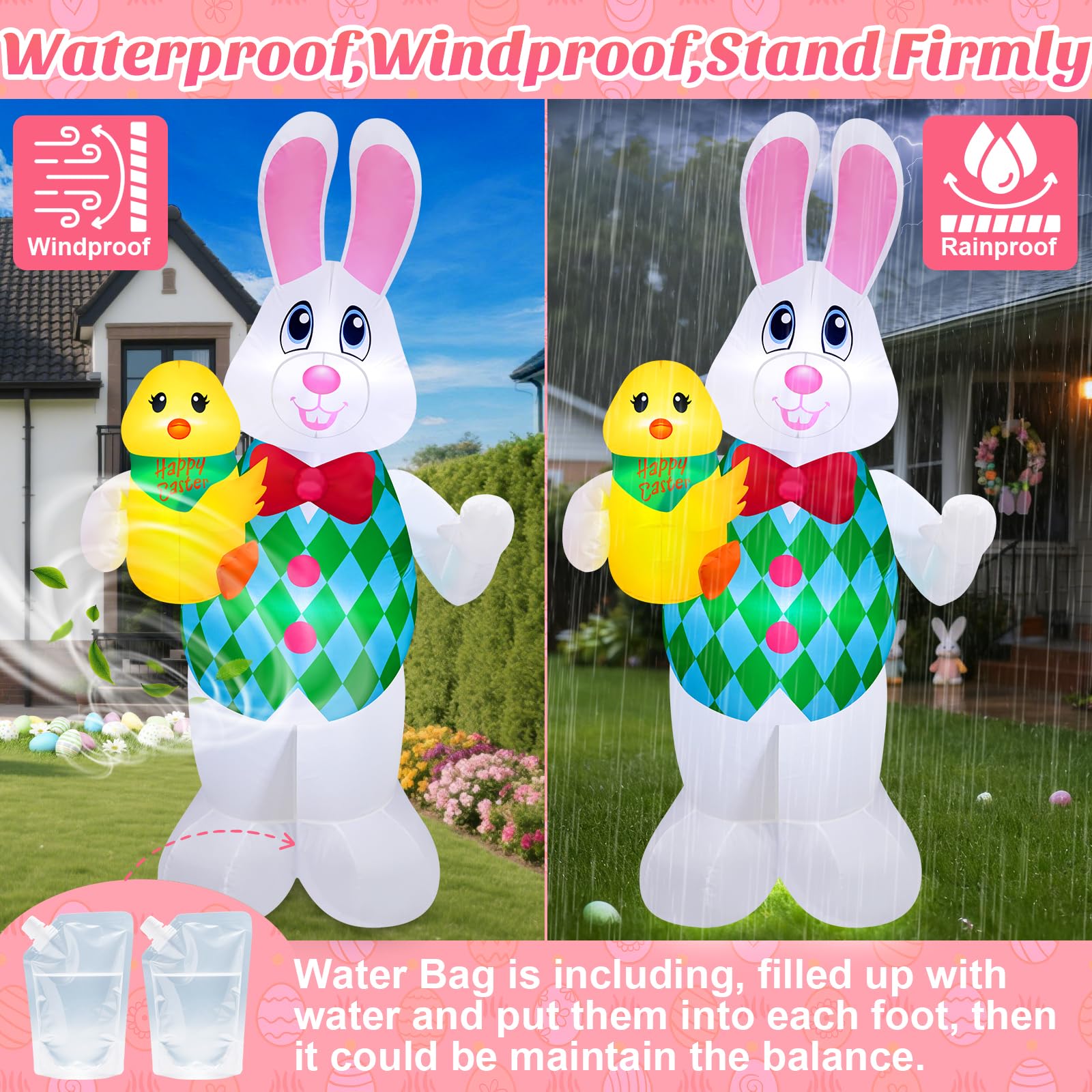 Danxilu 5 ft bunny lights the yard at night for ambience