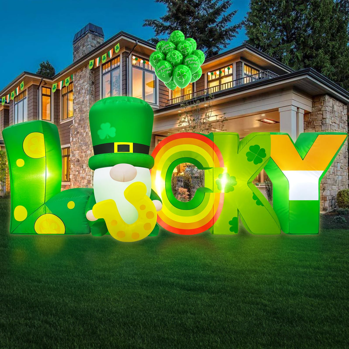 Danxilu St Patrick's Day gnome inflatable with LEDs glows in the yard for outdoor decor