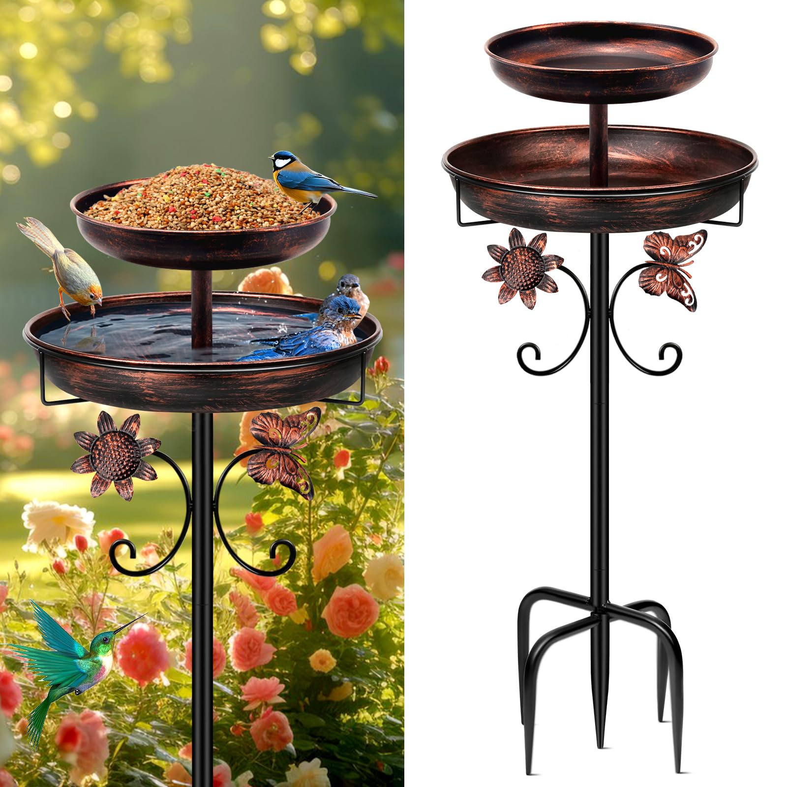 Daoeny bird bath outdoor 42-inch vintage antique bronze for garden decor
