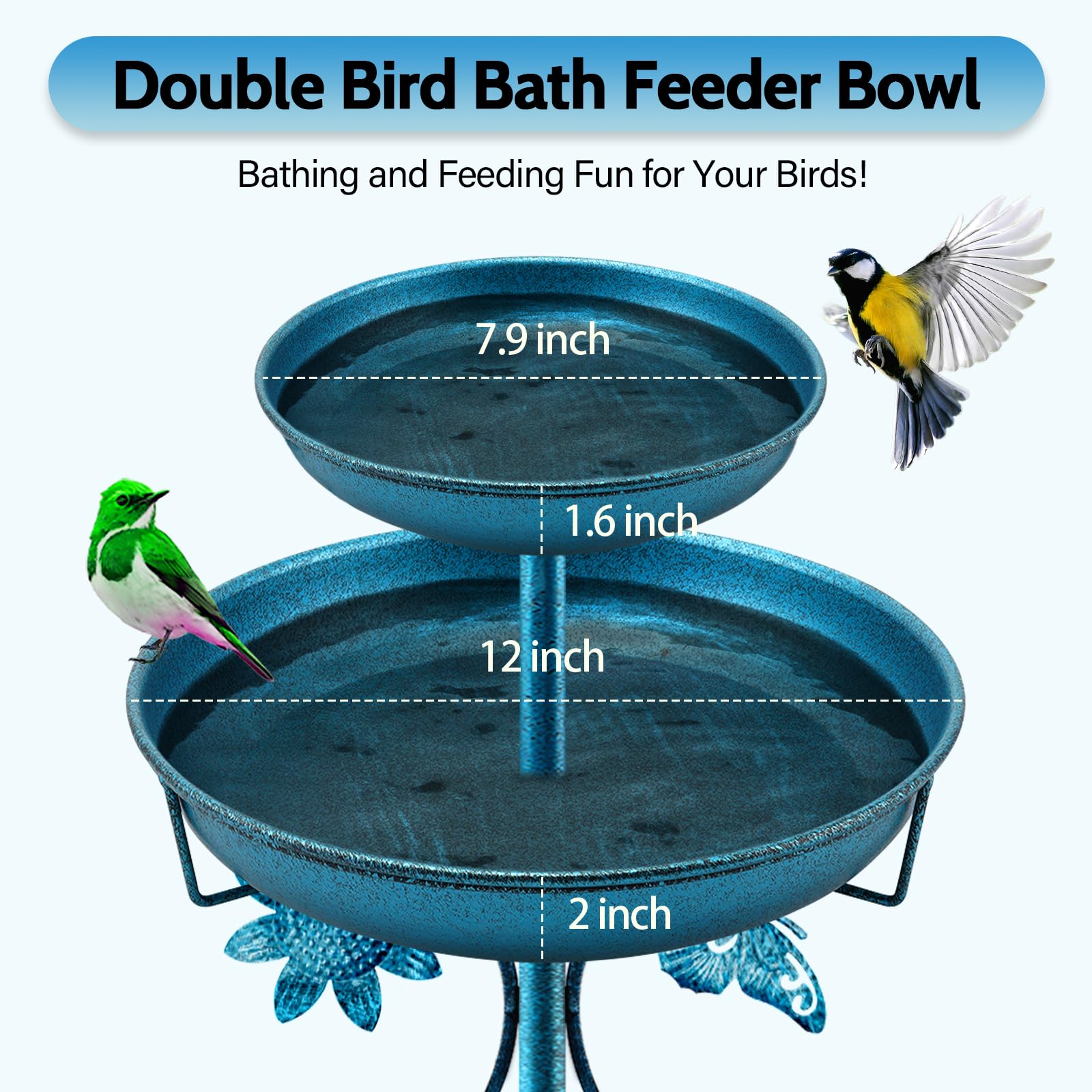 Daoeny birdbath showing two bowls for water and food
