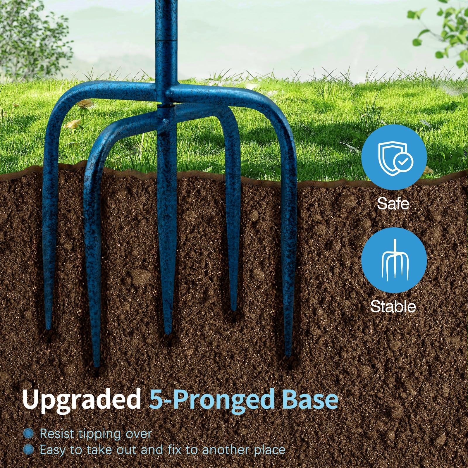 Daoeny birdbath five-pronged base stabilizes on lawn