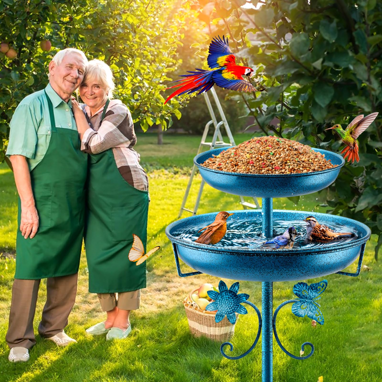 Daoeny garden birdbath installs into ground for sturdy stability