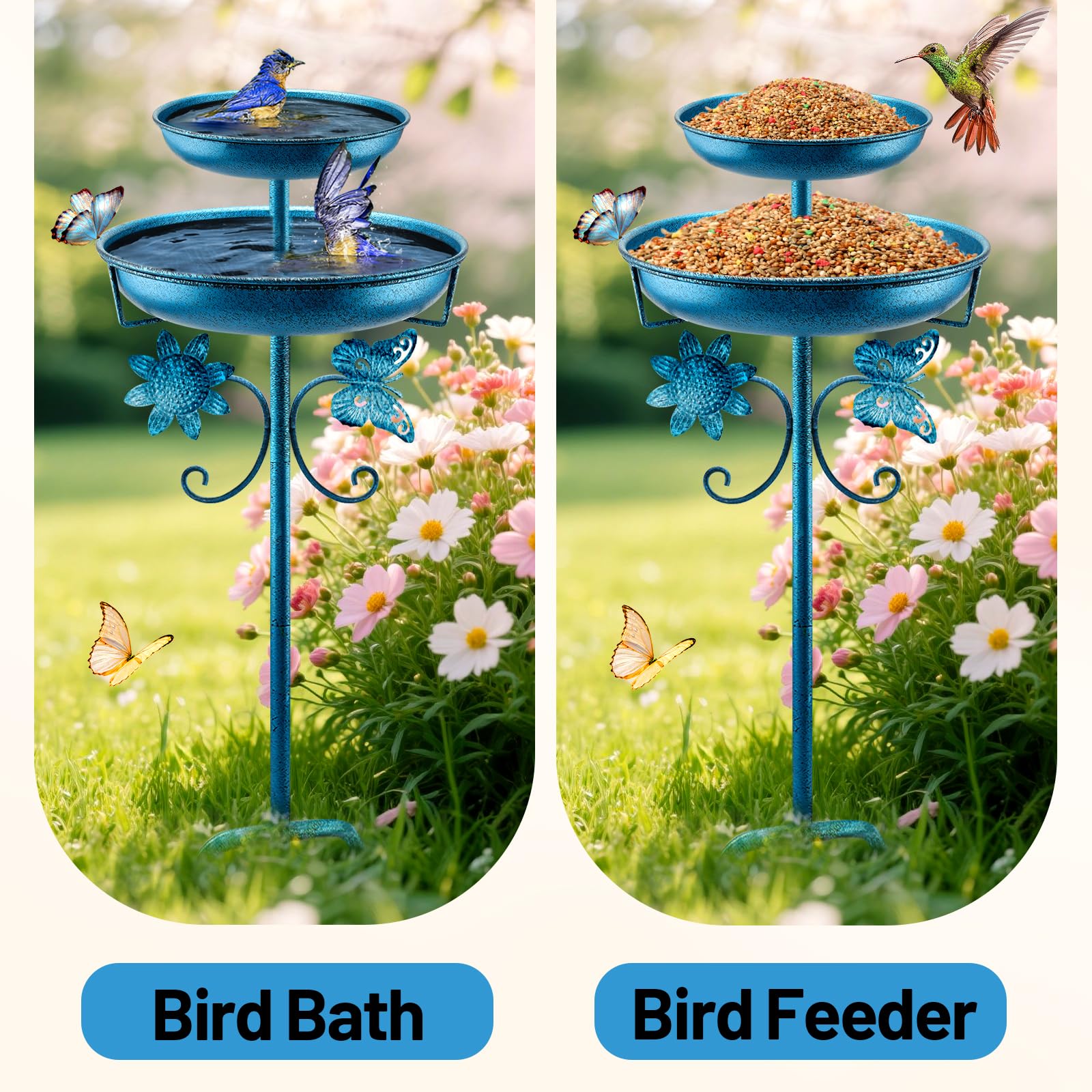Daoeny all-metal outdoor birdbath resists weather and rust