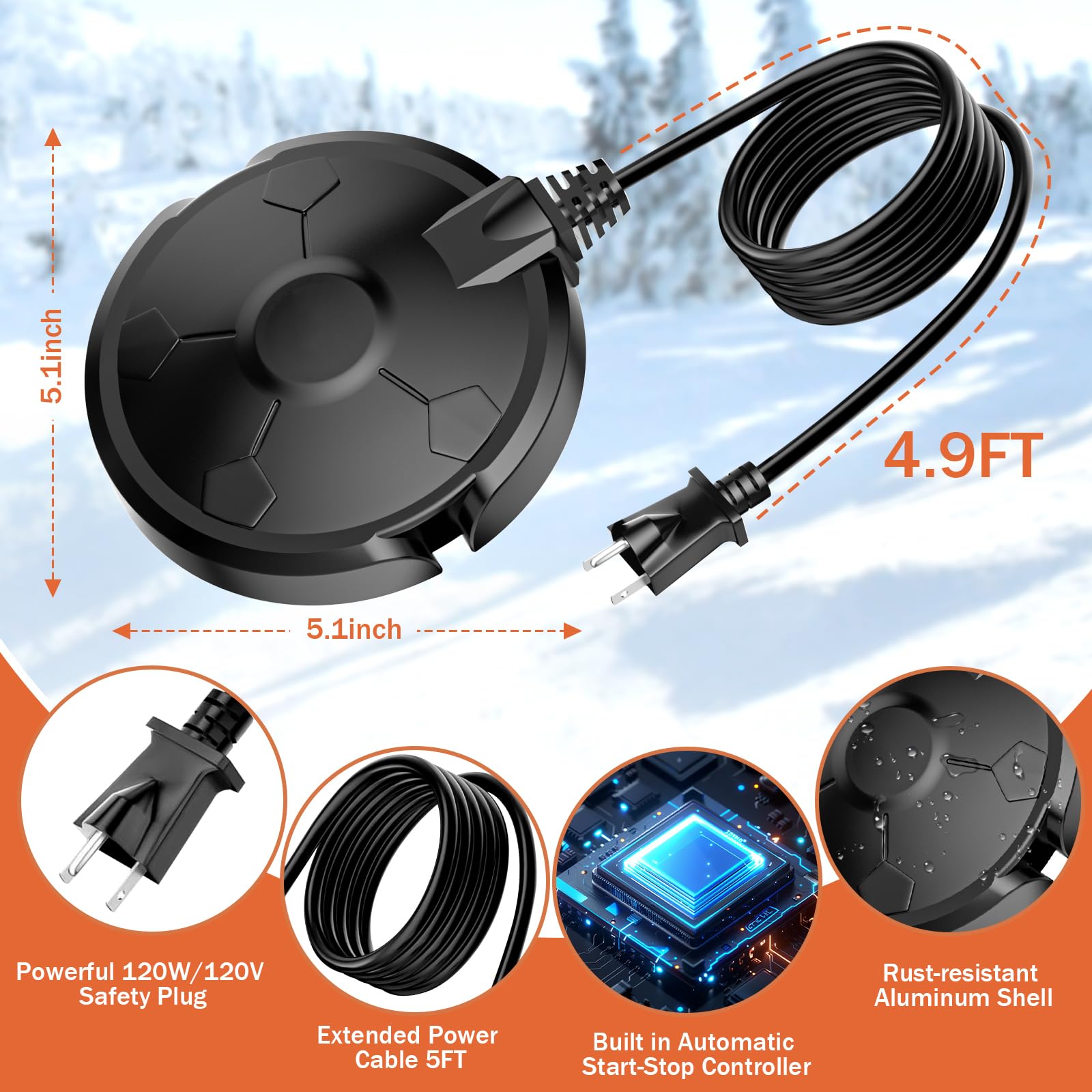 Daoeny 5-foot power cord lets you position the heater easily.