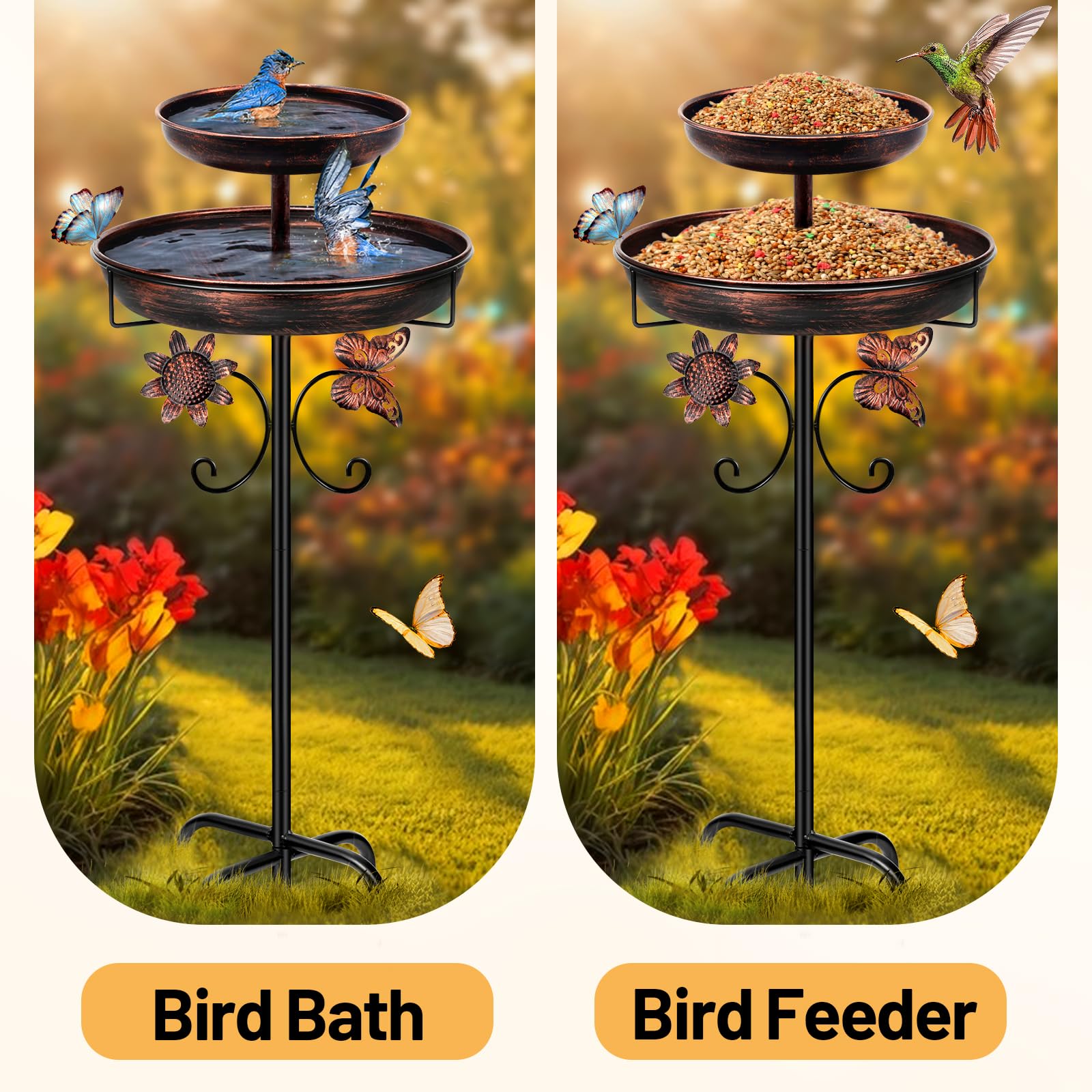 Daoeny heavy-duty metal bird bath withstands wind and rain