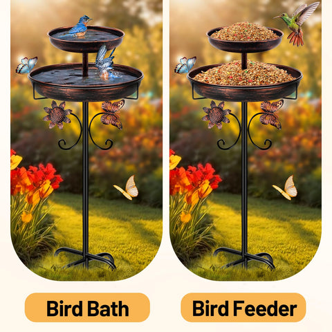 Daoeny heavy-duty metal bird bath withstands wind and rain