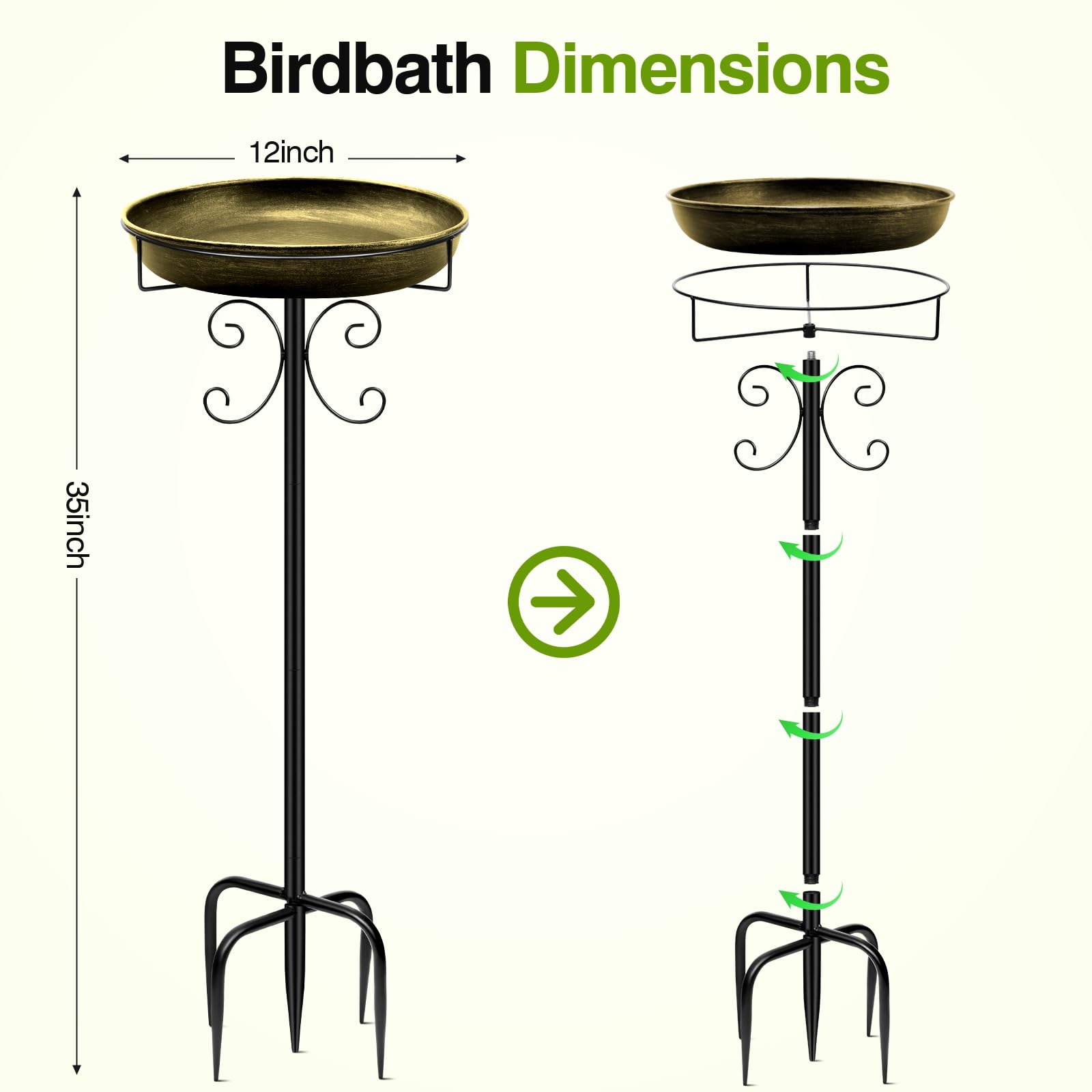 Daoeny easy-install bird bath for quick setup on patios and lawns.