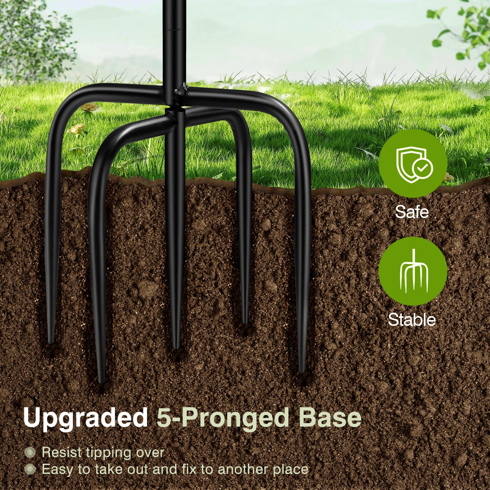 Daoeny metal stake supports the bath securely in soil for long-lasting use.