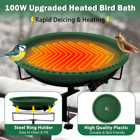 Daoeny bird bath with thermostatic control maintains warm water for visiting birds