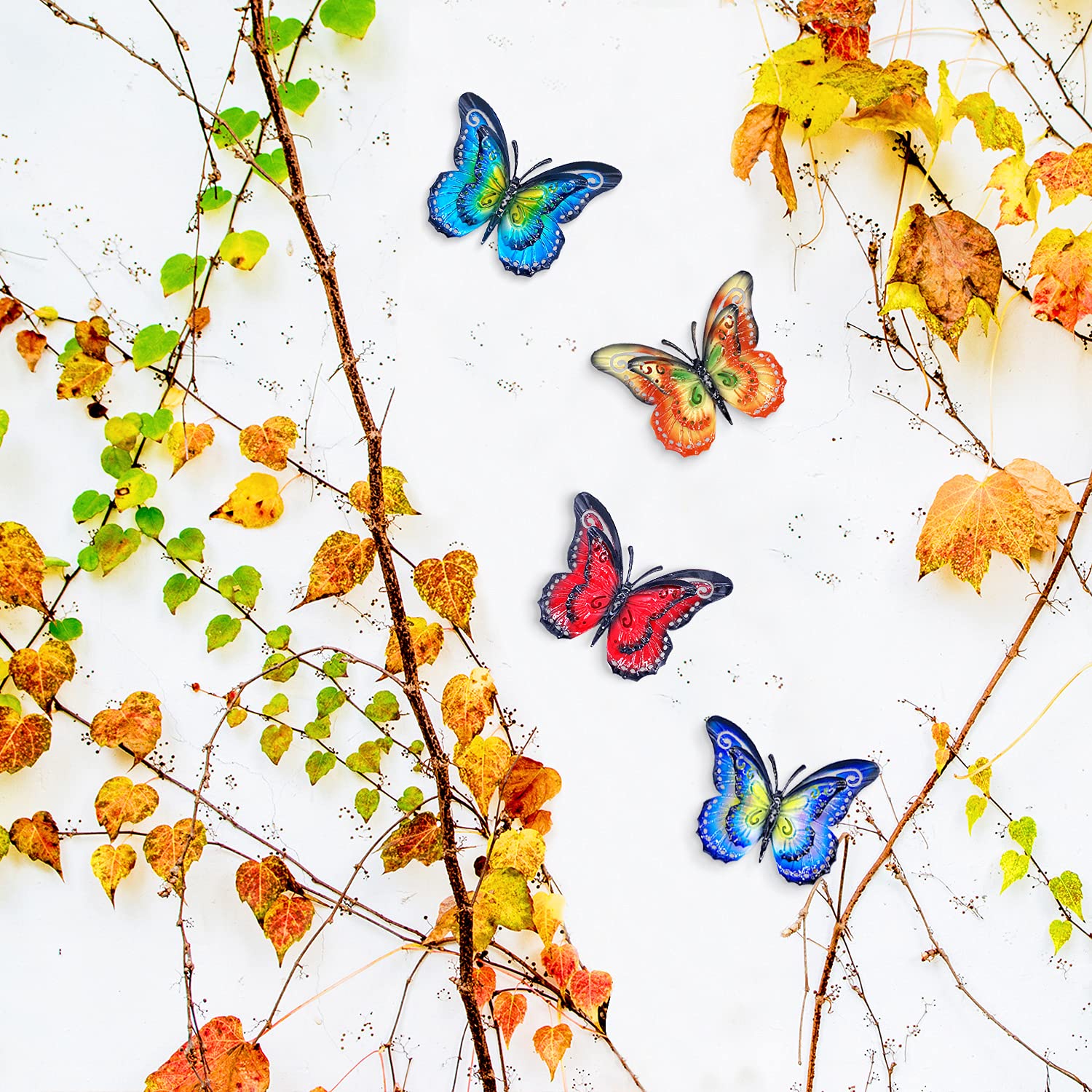 Hand-painted Daogtc butterfly features bright colors for patio and yard appeal