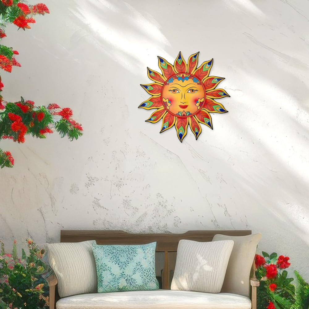 Daogtc metal sun flower wall decor side view shows iron texture and sturdy design