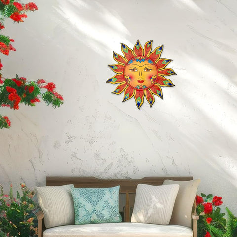 Daogtc metal sun flower wall decor side view shows iron texture and sturdy design