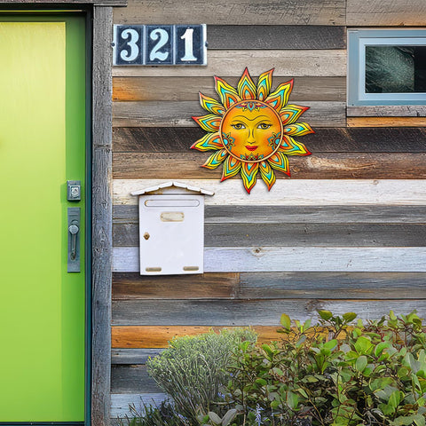 Daogtc sun wall decor in garden or patio adds curb appeal to outdoor spaces.