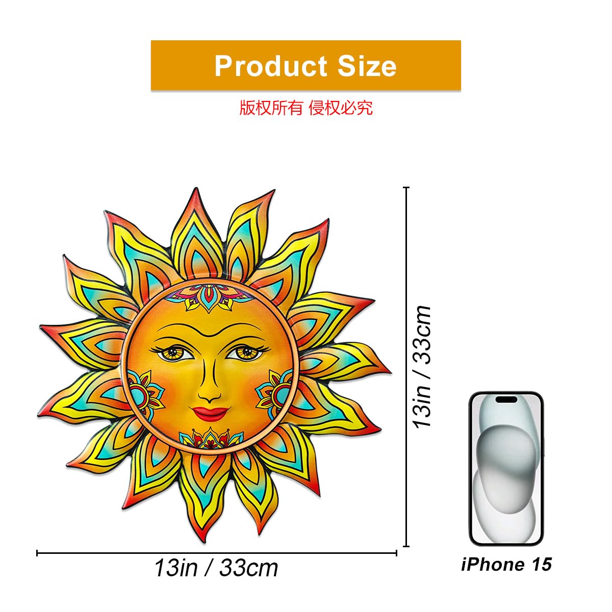 Daogtc metal sun wall decor outdoors on a fence shows weatherproof durability.