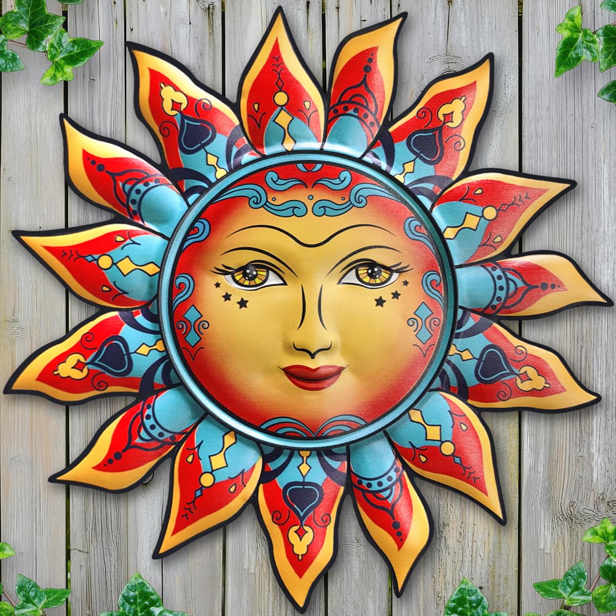 Daogtc Sun Wall Decor face highlights a warm, inviting centerpiece for interiors.