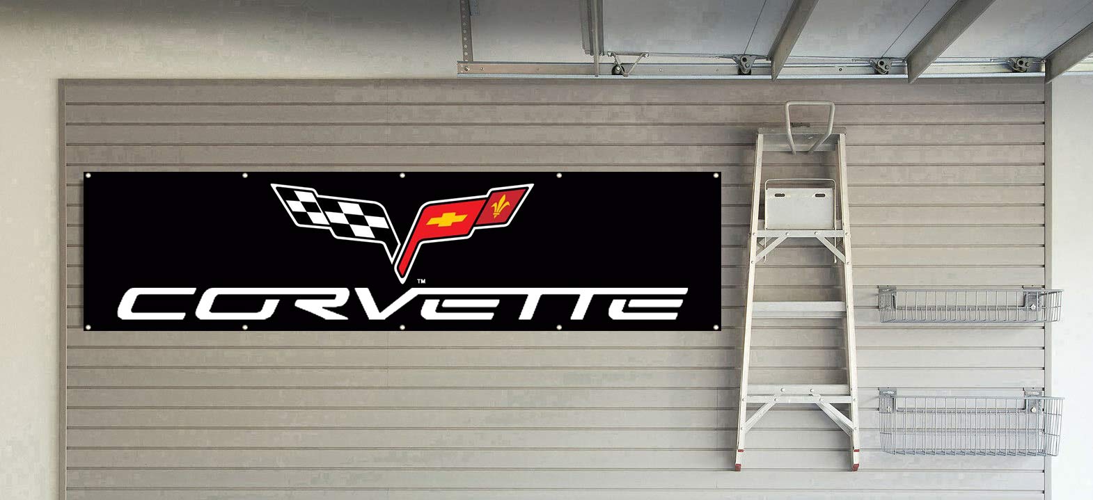 Daoops Corvette flag banner 2x8ft for outdoor car shows and events.