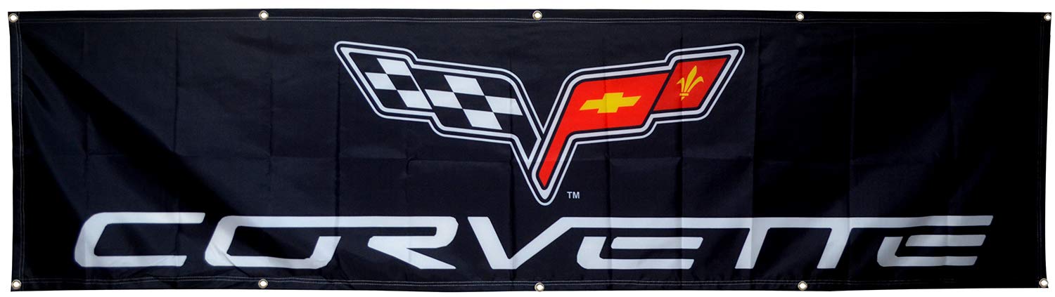 Daoops Corvette flag banner with mechanic artwork, ideal for garages and pit stops.