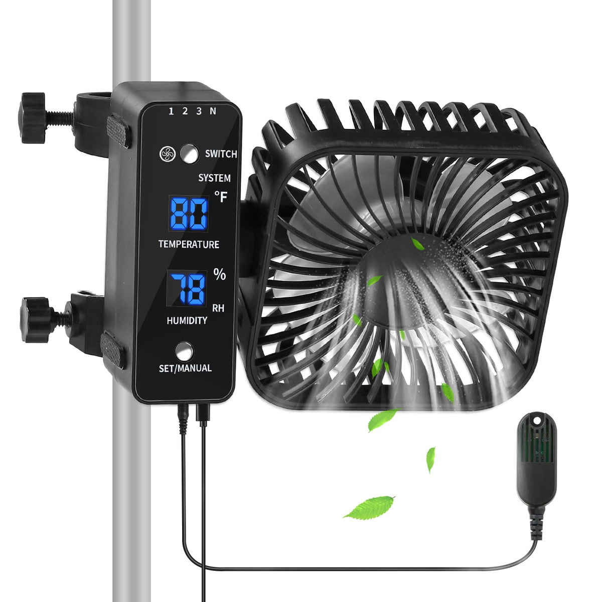 DAOTAILI 4-inch grow tent fan with auto humidity control monitors humidity in real time