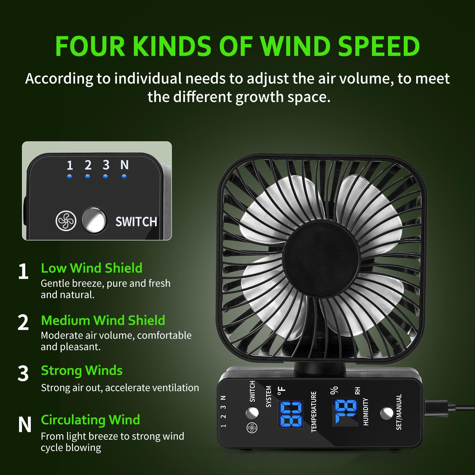 DAOTAILI grow tent fan with four-speed settings delivers customizable airflow