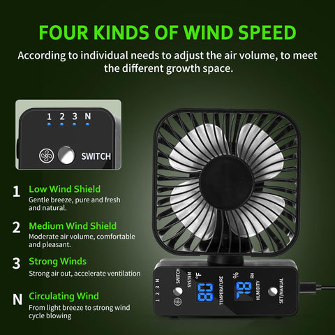 DAOTAILI grow tent fan with four-speed settings delivers customizable airflow