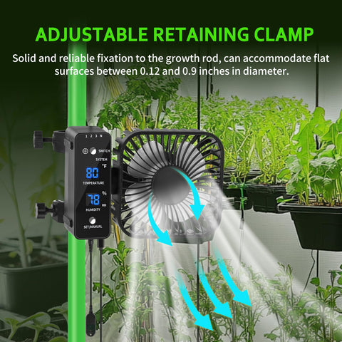 DAOTAILI grow tent fan LCD display shows precise temperature and humidity readings