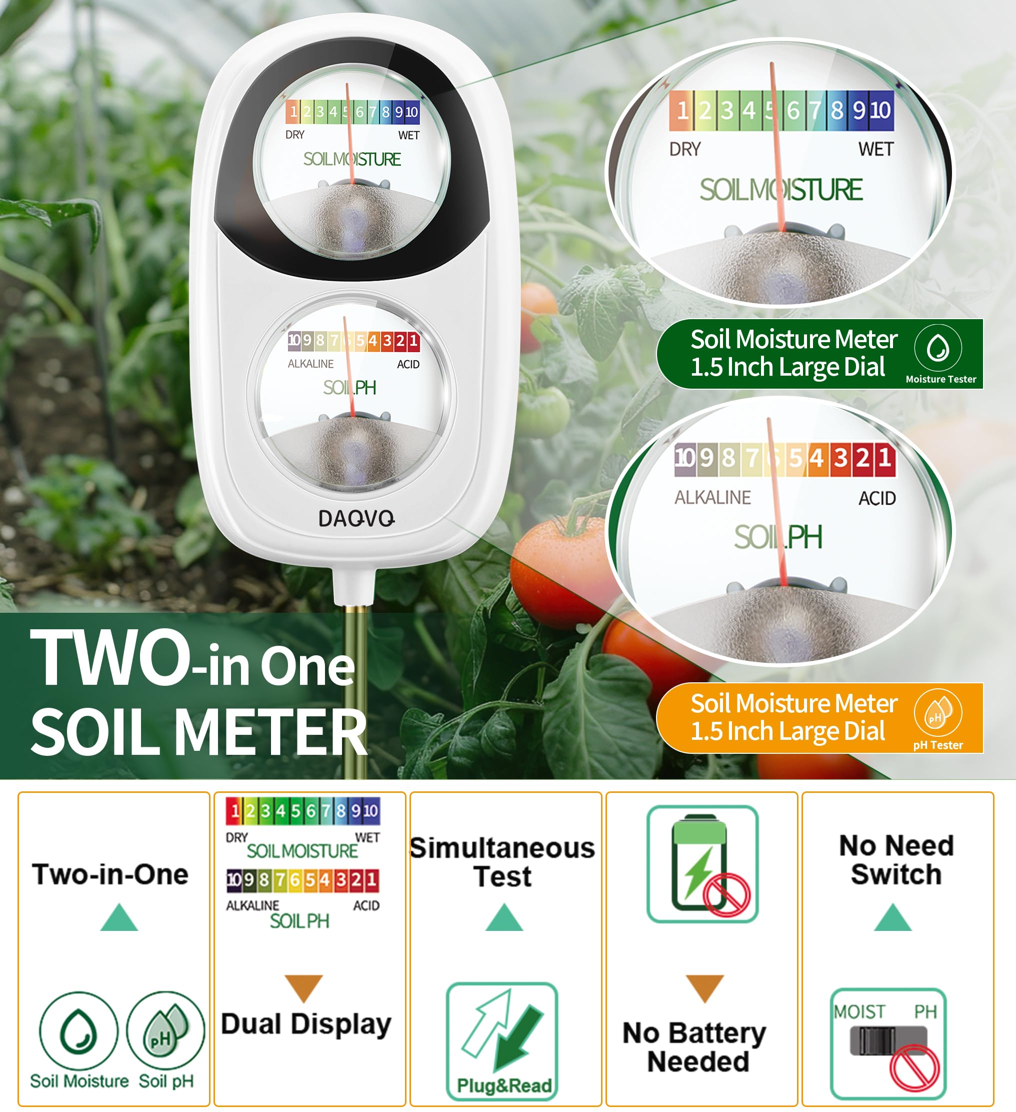 DAQVQ battery-free moisture meter reads soil near roots for easy watering