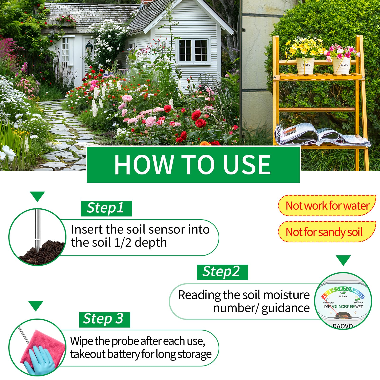 DAQVQ device for indoor and outdoor plant care and garden beds
