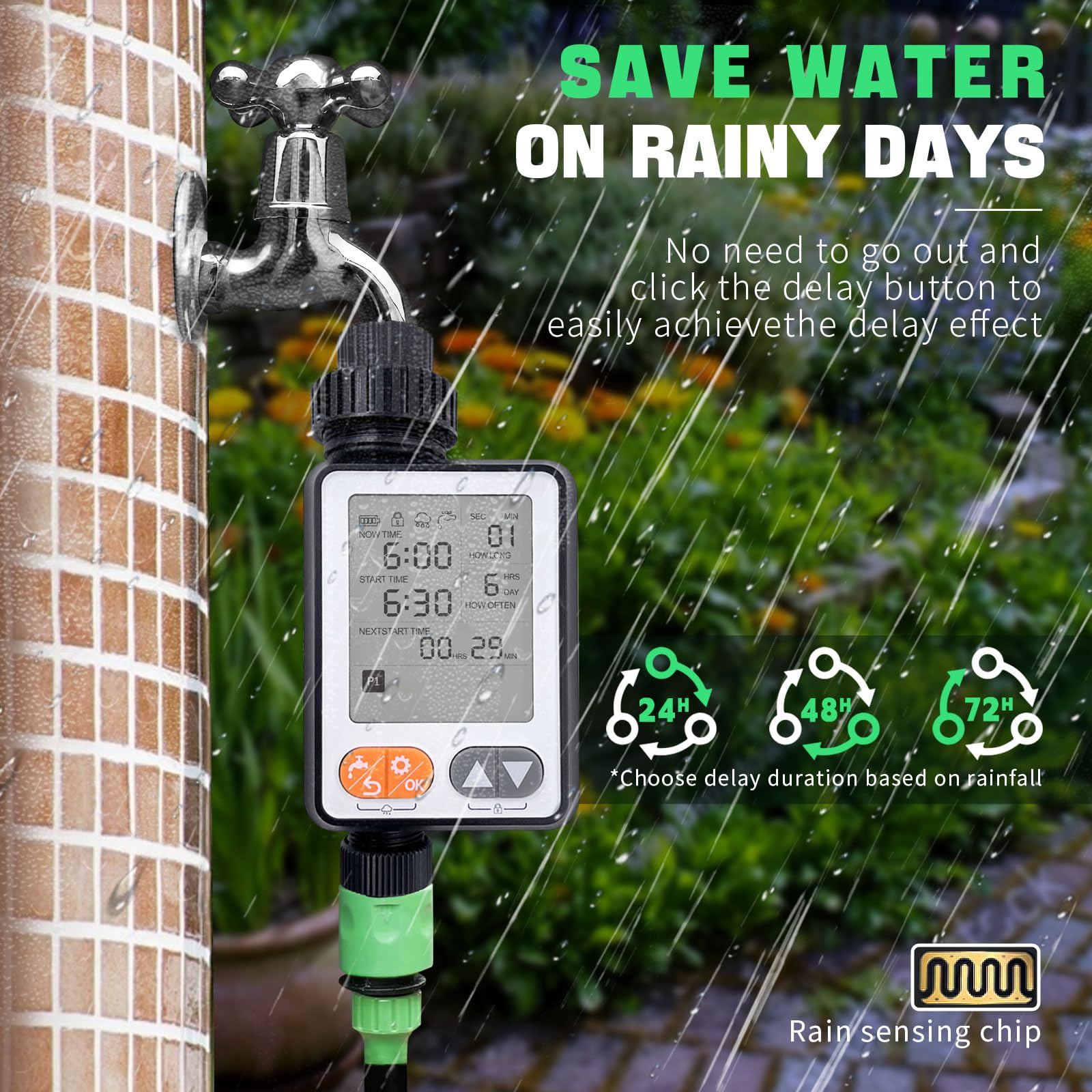 Dardarouxiao Sprinkler Timer shows battery level at a glance.
