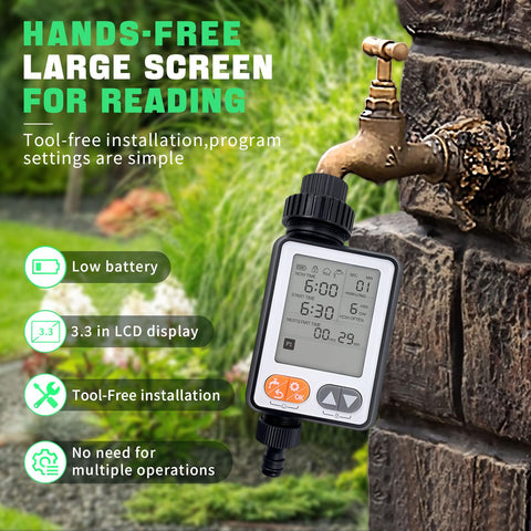 Dardarouxiao Sprinkler Timer suits outdoor garden, lawn, and greenhouse uses.