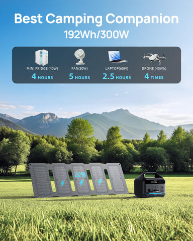 30W solar panel charging the generator in sunlight for emergency power