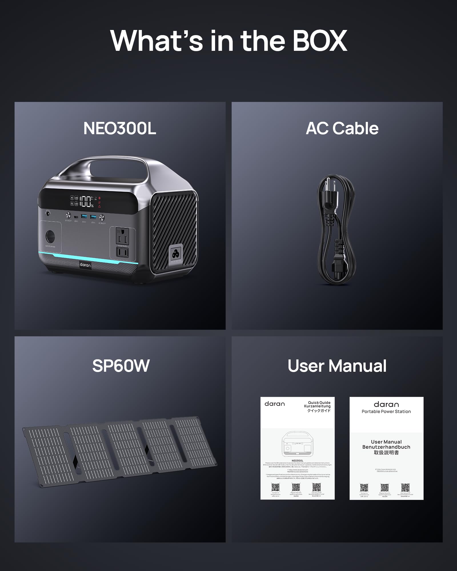 DARAN NEO300L box includes accessories for immediate setup.