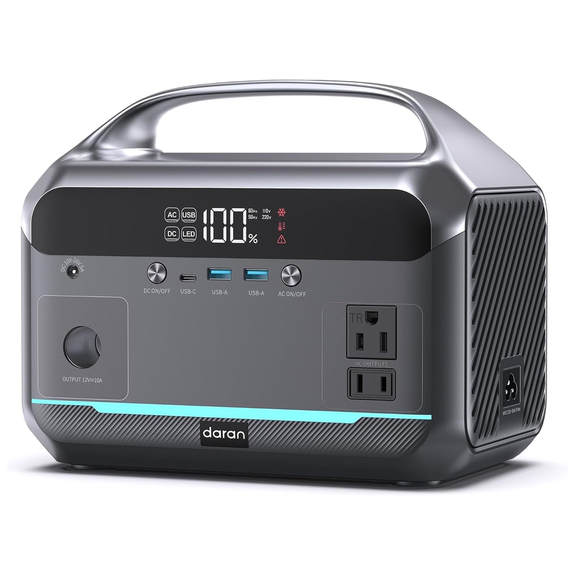 DARAN portable power station front view powering multiple devices on the go.
