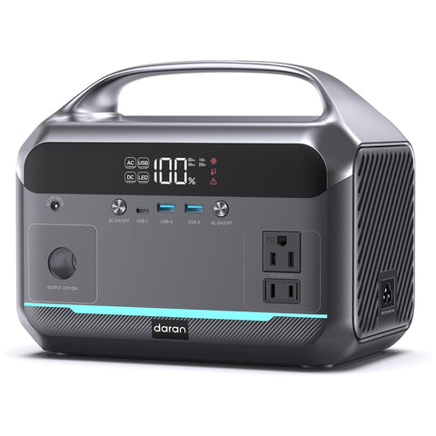 DARAN portable power station front view powering multiple devices on the go.