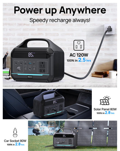 Recharge progress shows 80% in 2 hours with AC input