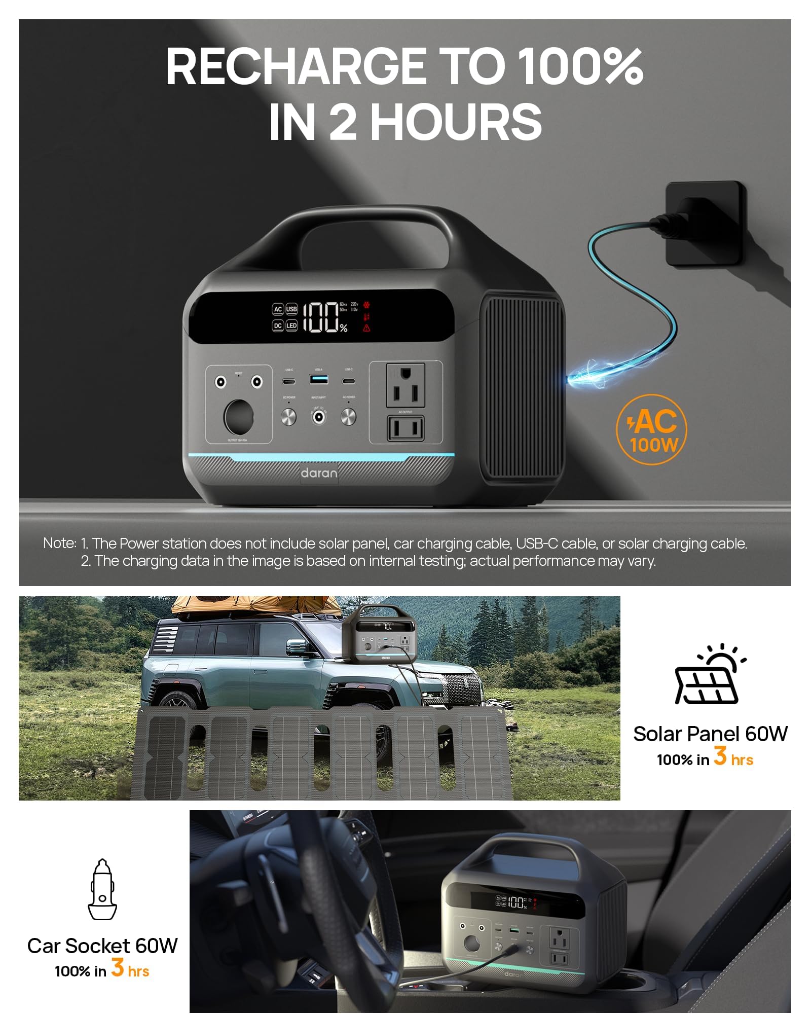 DaranEner built-in LED flashlight modes for night-time use.