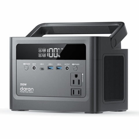 DaranEner Cubus 350L front view, compact portable power station for camping and emergencies.