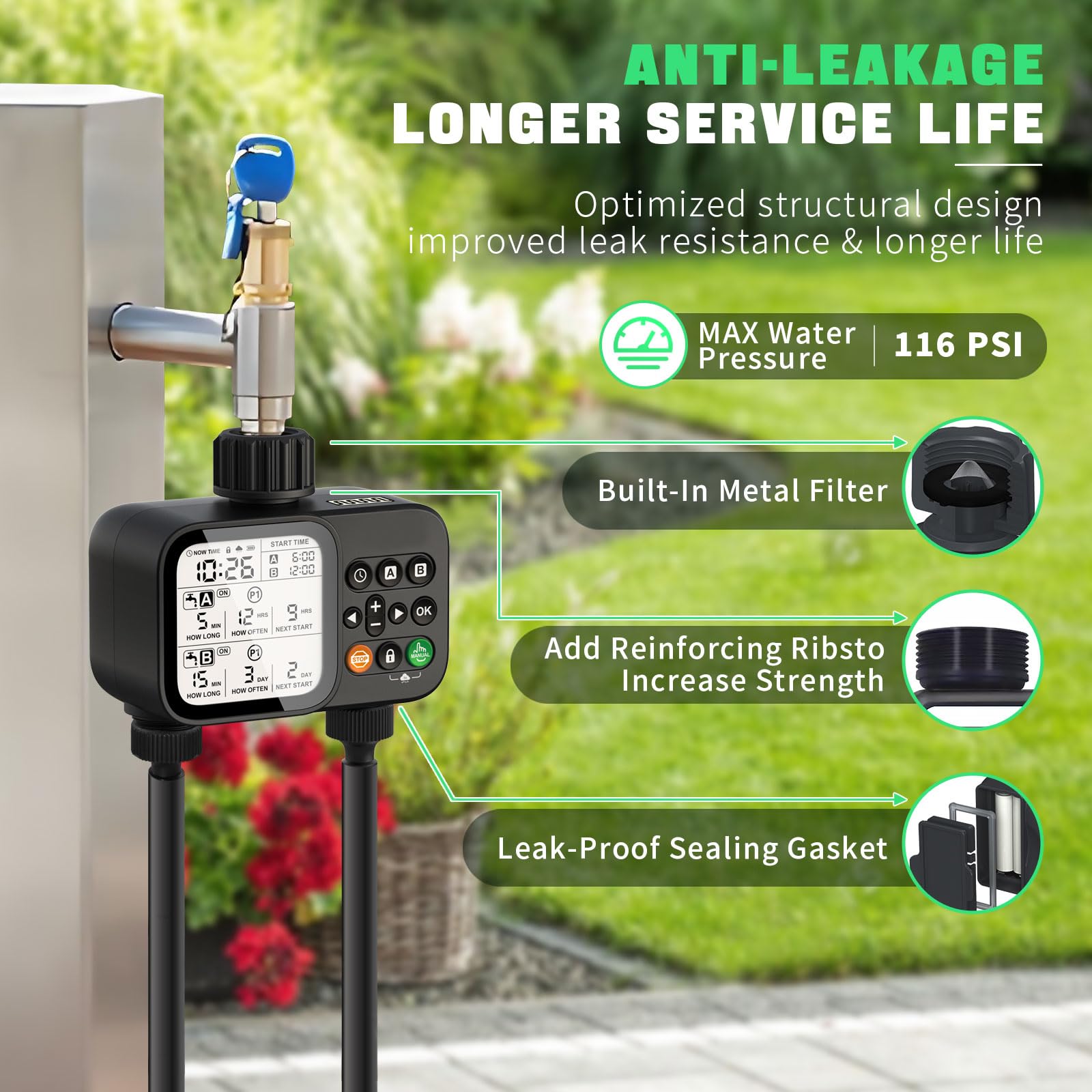 Dar Darouxiao supports multi-scene watering for lawn, garden, greenhouse.