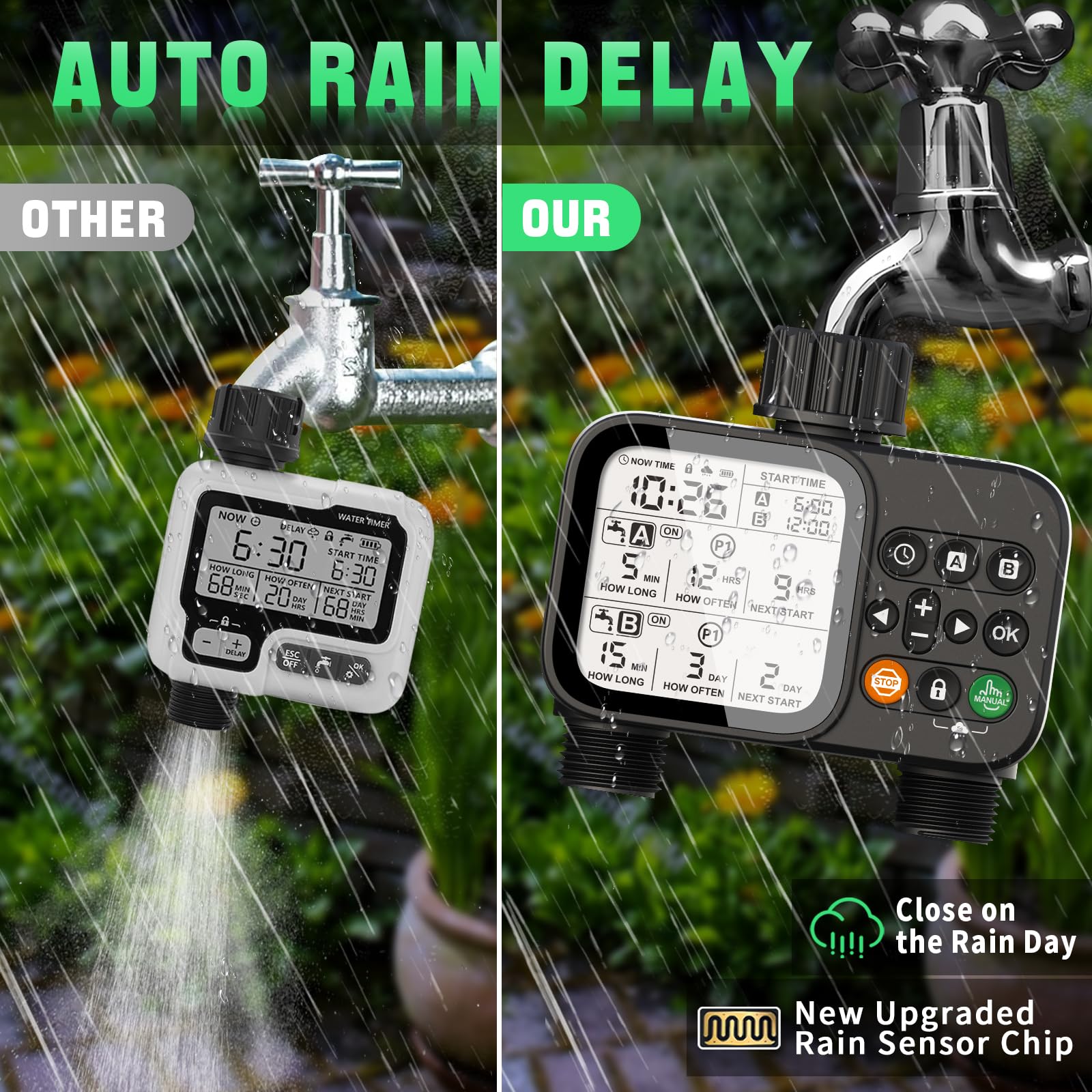 Dar Darouxiao waterproof hose timer designed for outdoor use.