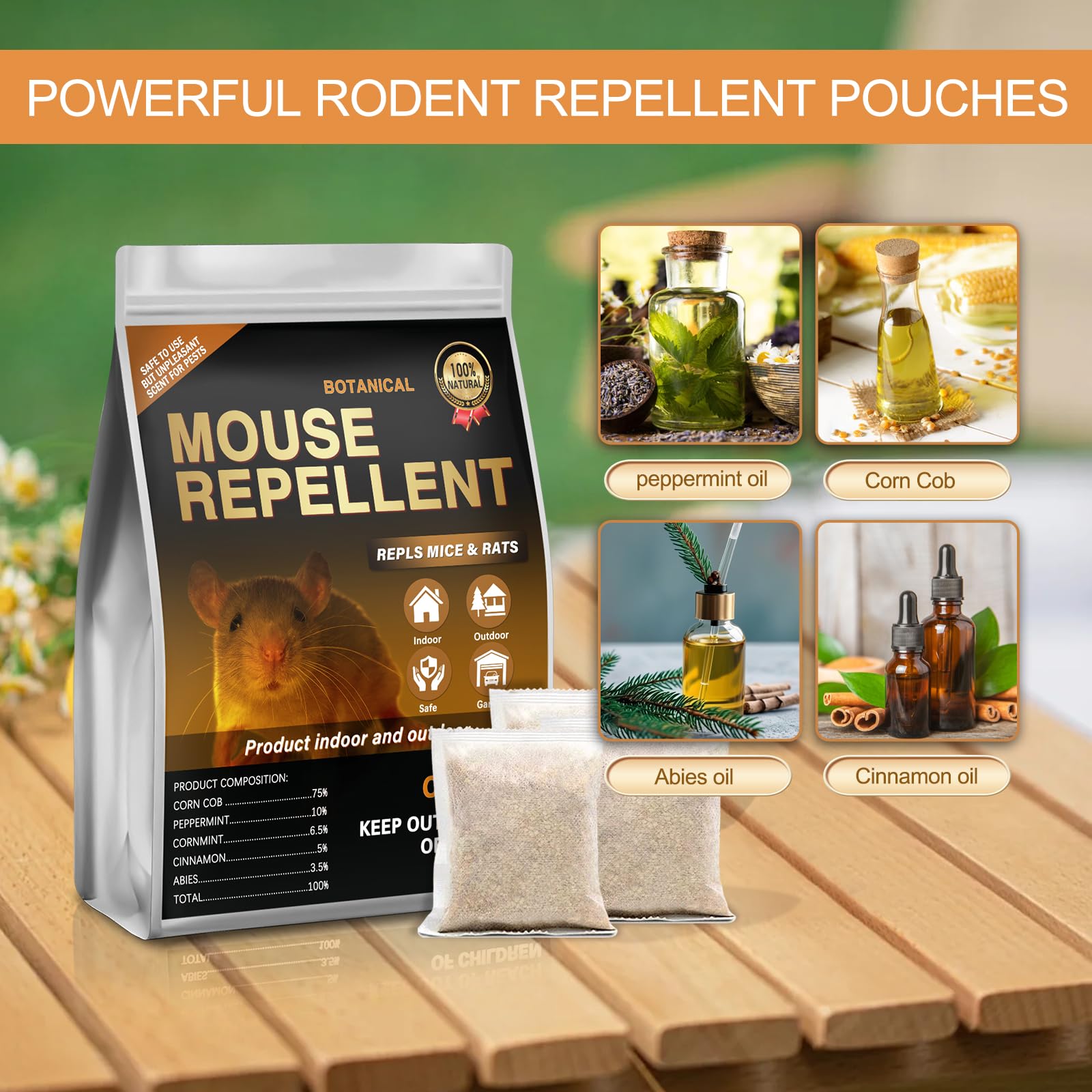 Dark Master peppermint rodent deterrent pouch close-up releasing natural scent to deter mice.