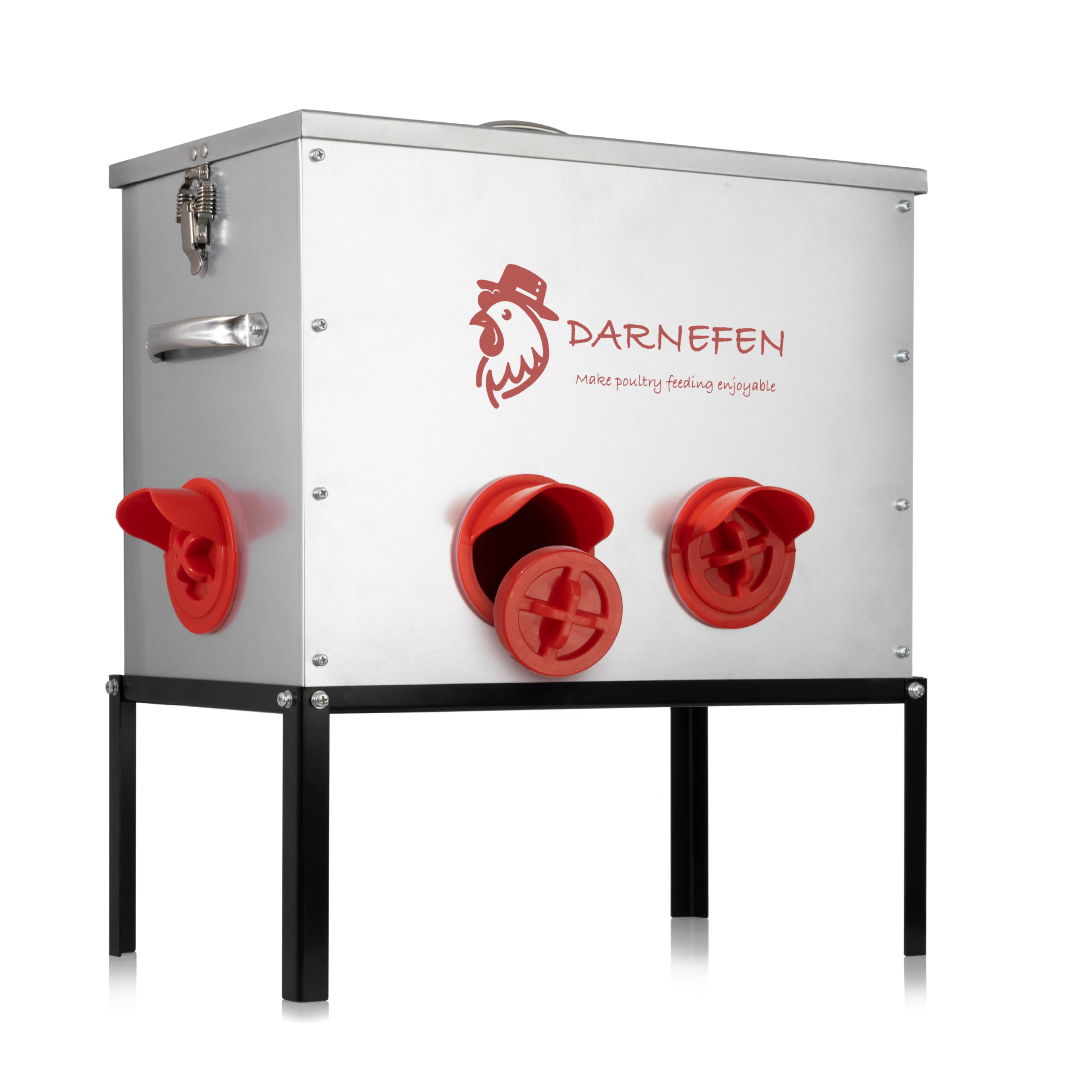 Darnefen automatic chicken feeder with 40 lb capacity and six ports for steady feeding.