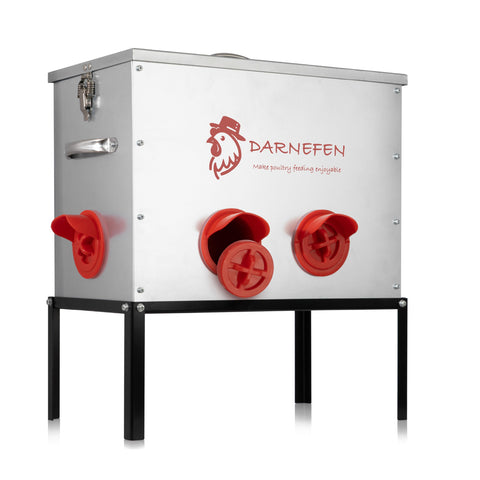Darnefen automatic chicken feeder with 40 lb capacity and six ports for steady feeding.
