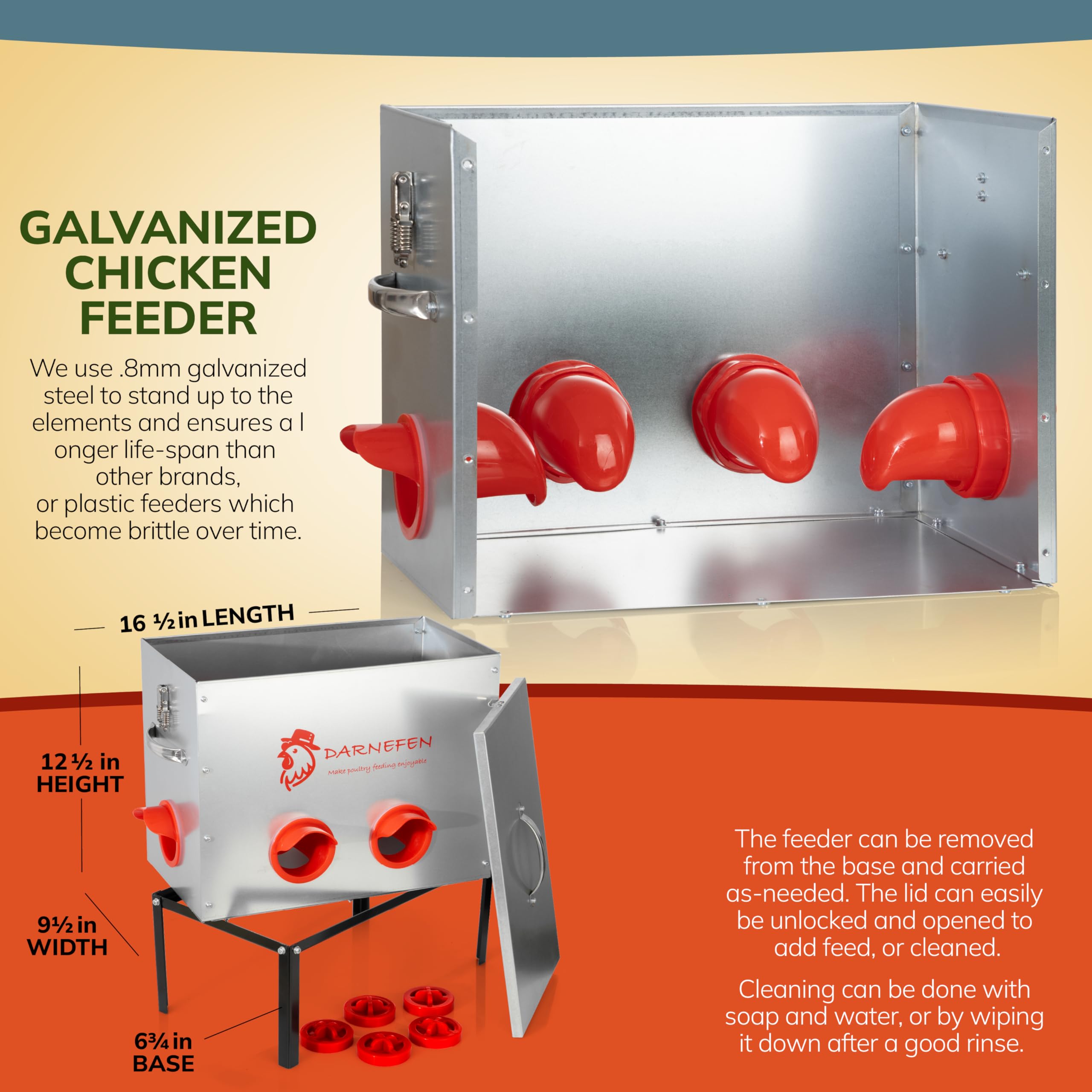 Darnefen rat-proof feeder with legs keeping feed elevated and secure.