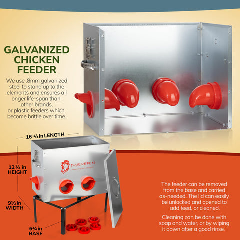 Darnefen rat-proof feeder with legs keeping feed elevated and secure.