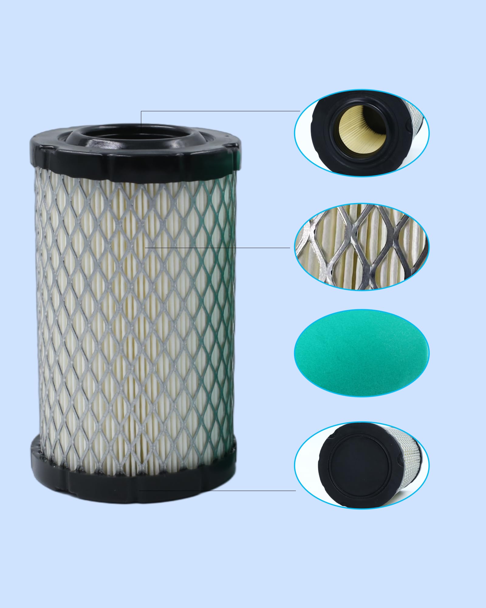 Side view of the rugged DASARYA air filter element for outdoor mowing.