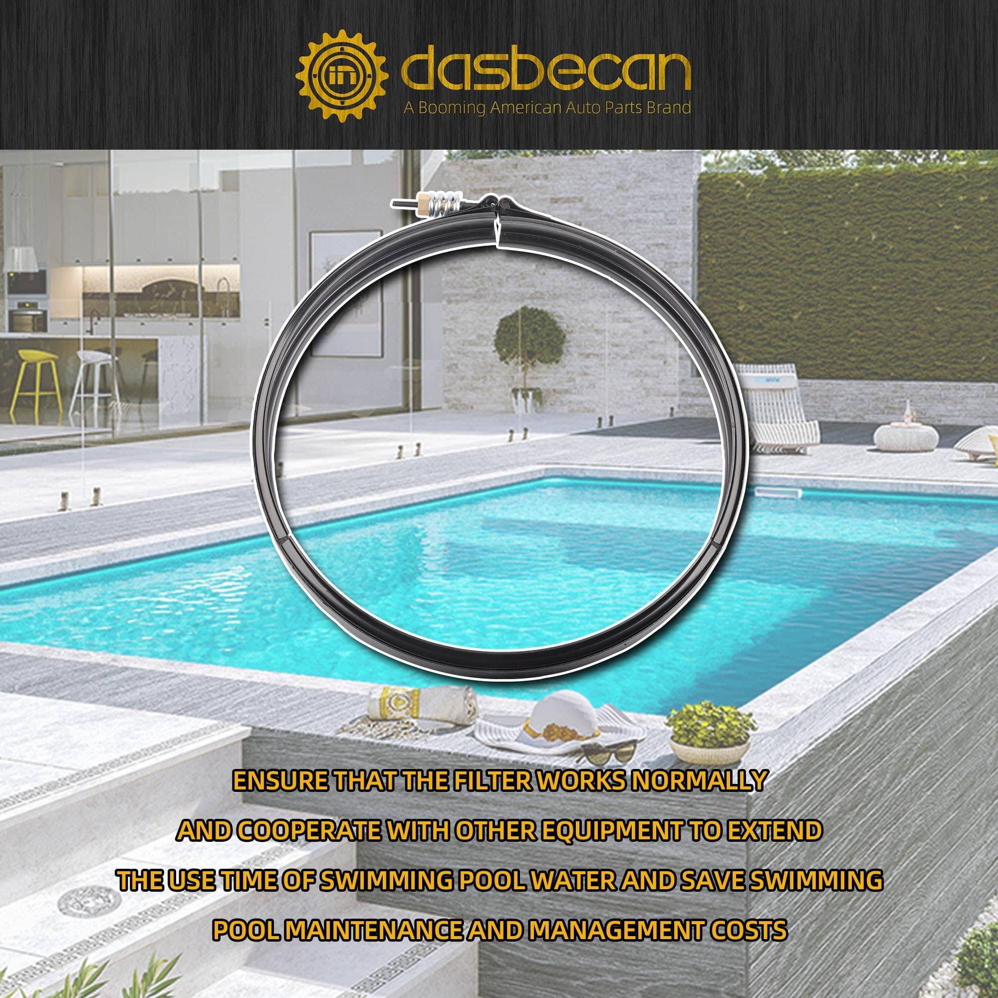 Dasbecan 190003 on a filter system demonstrates secure clamp for leak prevention.